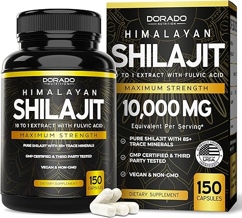 Shilajit puro del Himalaya con más de 85 minerales traza (150 cápsulas, 1000 mg de extracto por porción), cápsulas puras de Shilajit para hombres y