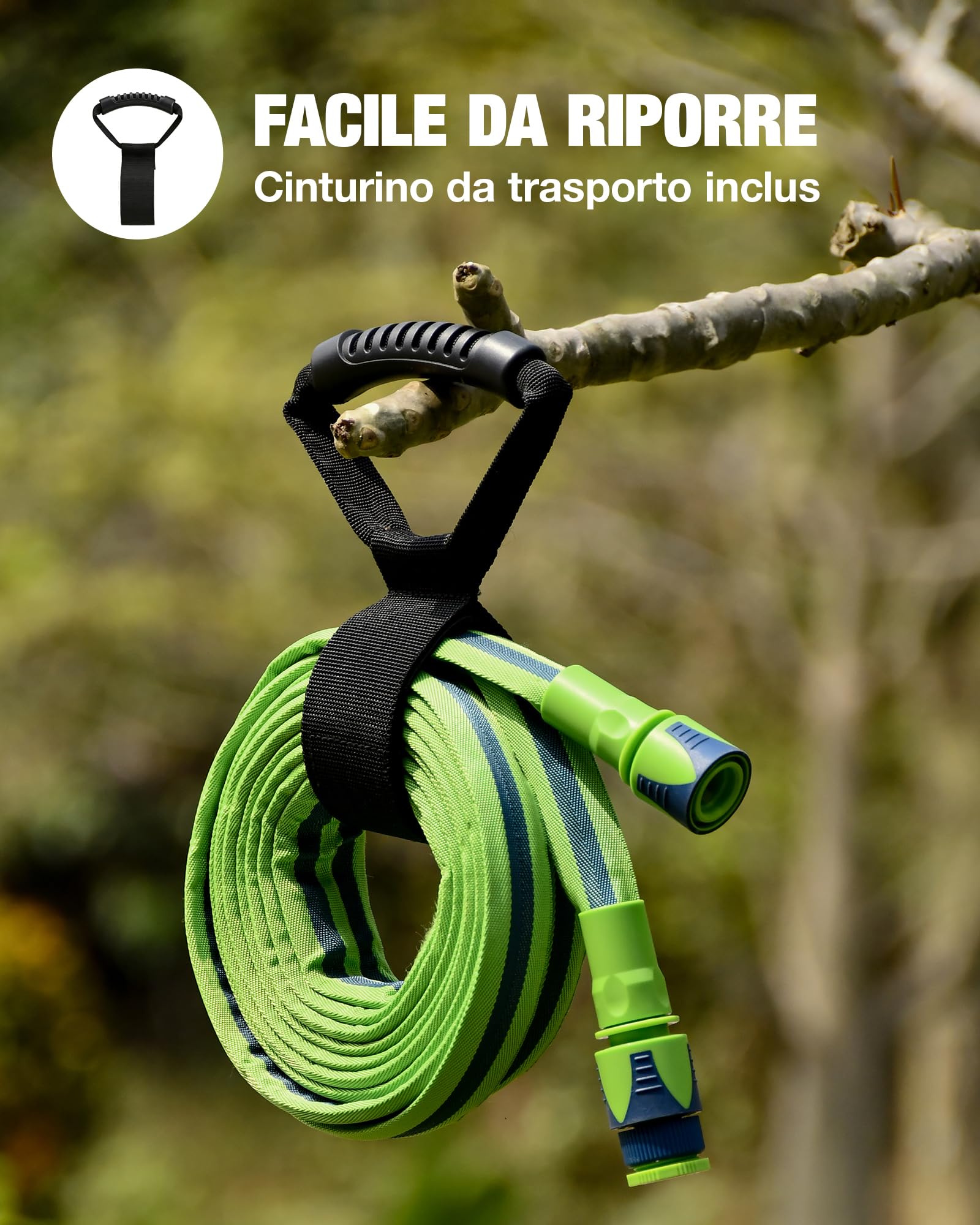 RAINPOINT Tubo da Giardino Flessibile 30m, Tubo Acqua Leggero in TPE, Tessuto Oxford 800D, 30 Bar, Pistola 10 Funzioni, Raccordi 1/2" e 3/4"