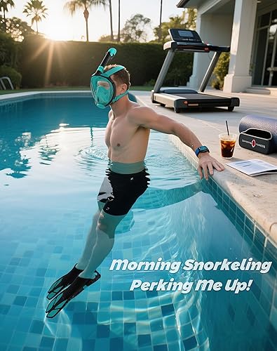 Miniatura 9 de Aletas de máscara de esnórquel para adultos, máscara de esnórquel de cara completa y aletas de natación ajustables, máscara de esnórquel con vista