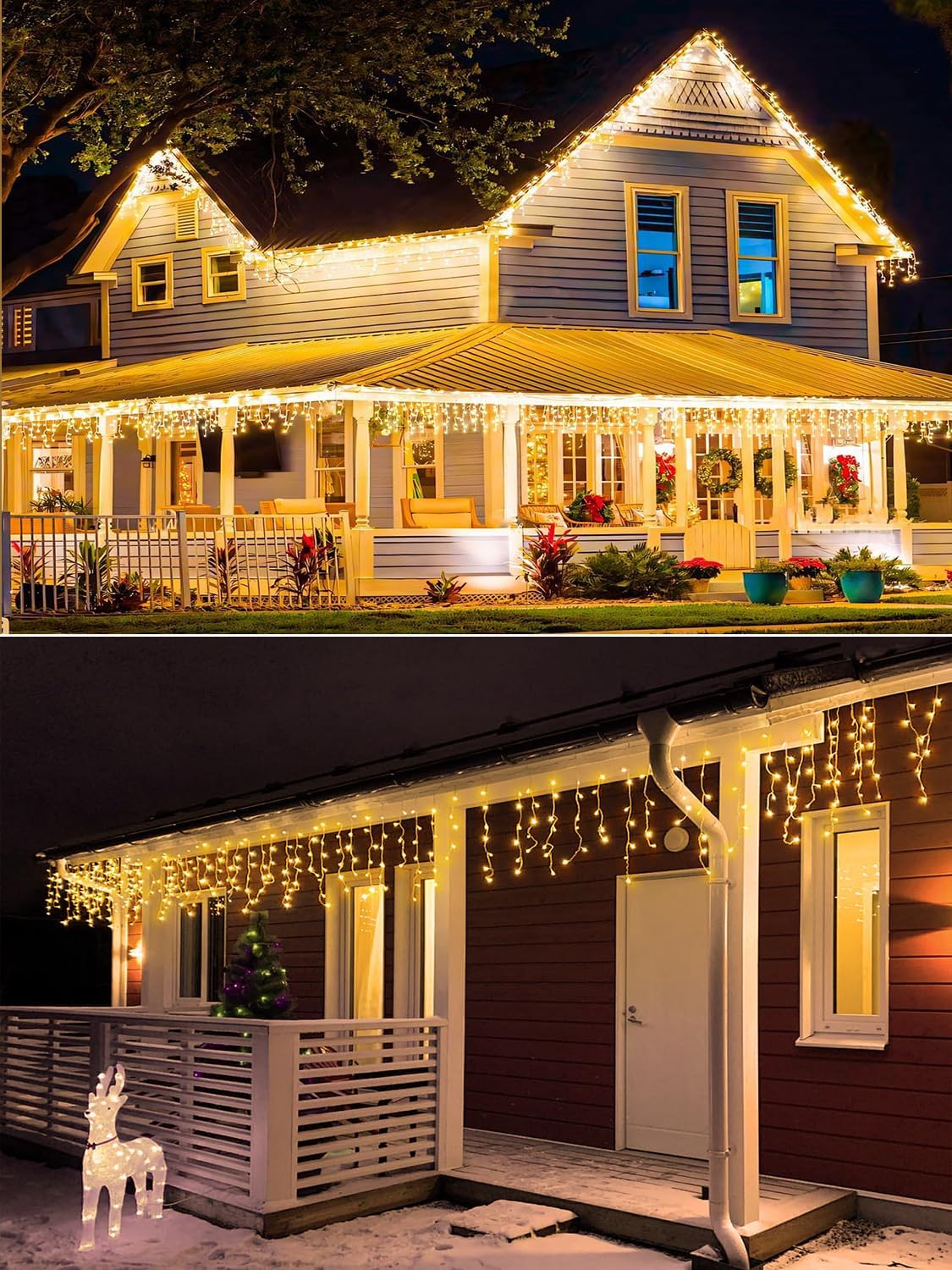 32.8FT Icicle Lights, Christmas Outdoor with 400LED 75 Drops, IP65 Waterproof Eaves Lights, 8 Modes, for Christmas Eaves Garden Room Decoration Warm White