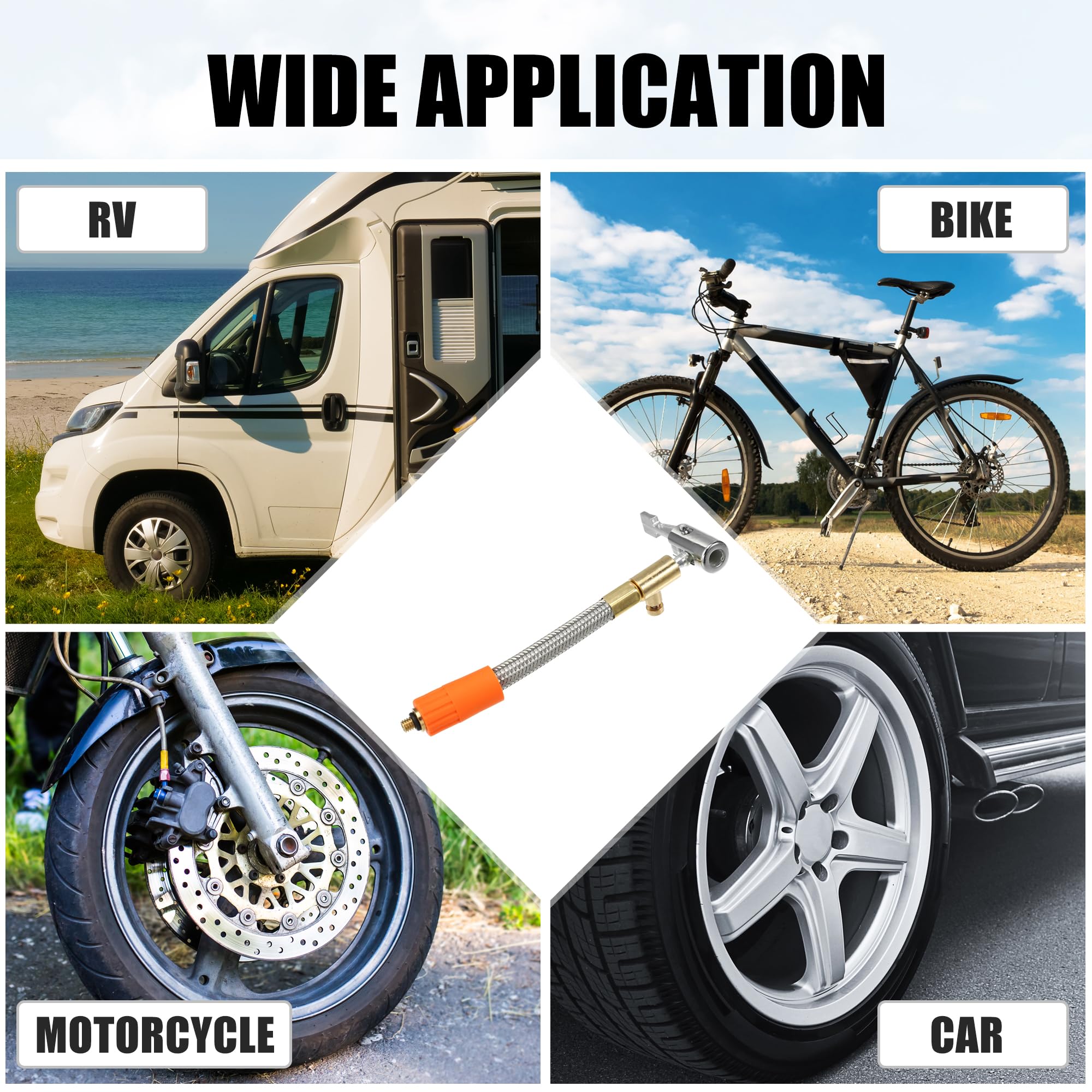 X AUTOHAUX 300cm Flexible Tire Valve Extension - Universal Air Hose With Locking Chuck For Cars & Bikes