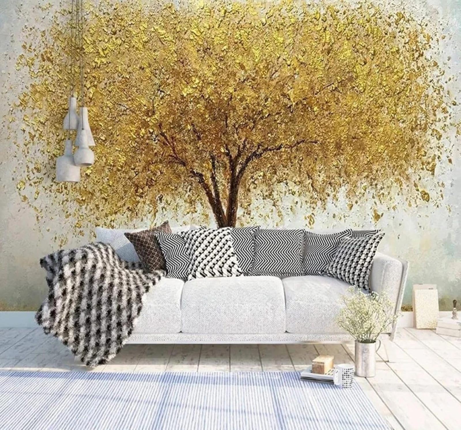 XLMING Abstract Luxury Gold Trees Art 3D Wallpaper Luxury Home Dining Decor Paste Sofa Living Room The Wall for Bedroom Mural-400cm×280cm