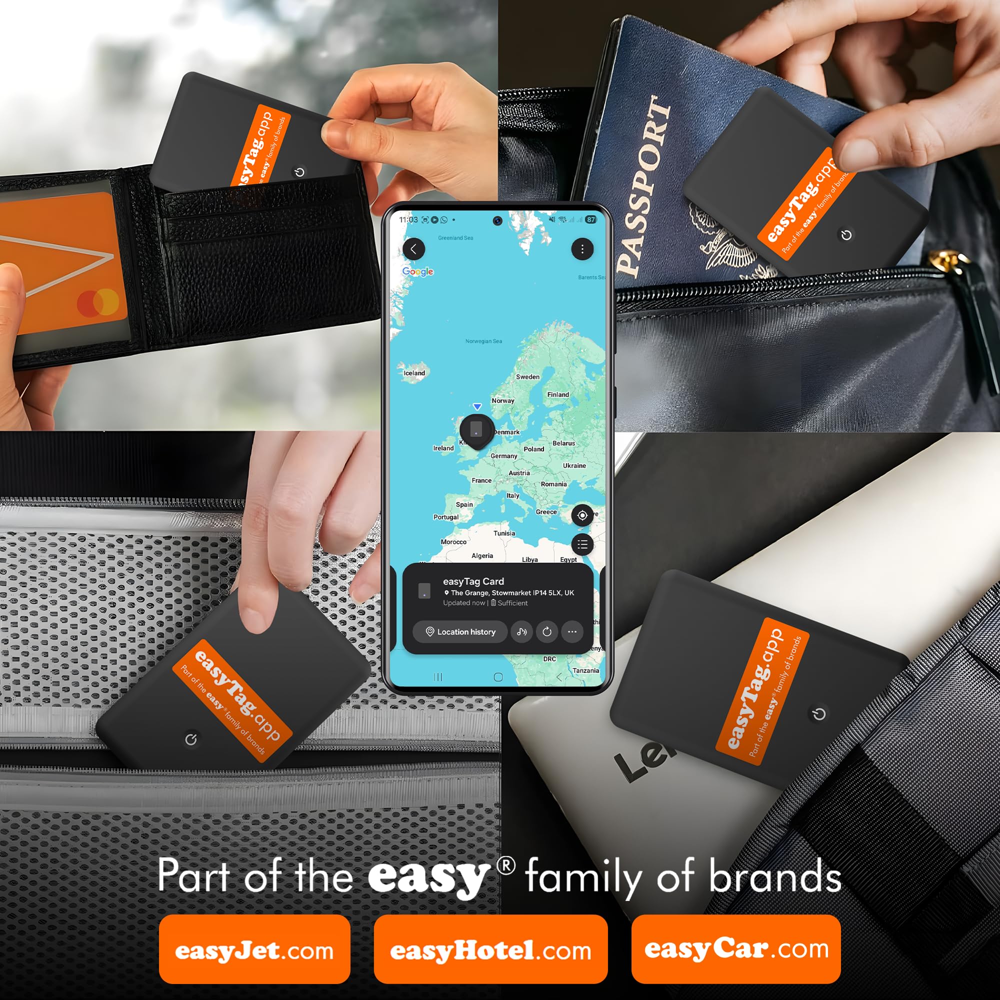 easyTag Card Tracker (Uniquement pour Samsung) - Suivi Global Instantané Traqueur Android Slim pour Portefeuilles, Sacs, Valises et Bagages. Compatible avec l'Application Samsung SmartThings