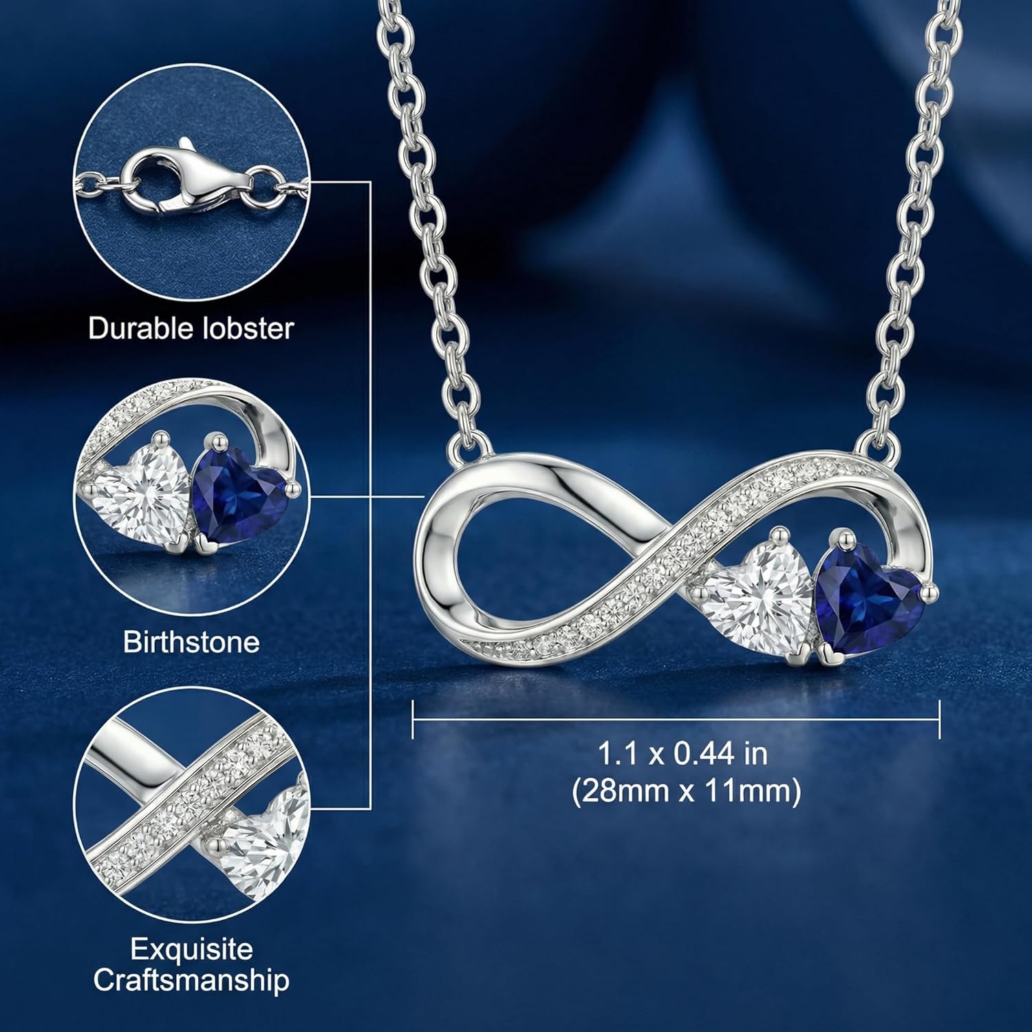 CRMAD Birthstone Necklace for Women Infinity Pendant Jewelry Anniversary Birthday Christmas Gifts for Her Wife Mom Lady Daughter - Image 3