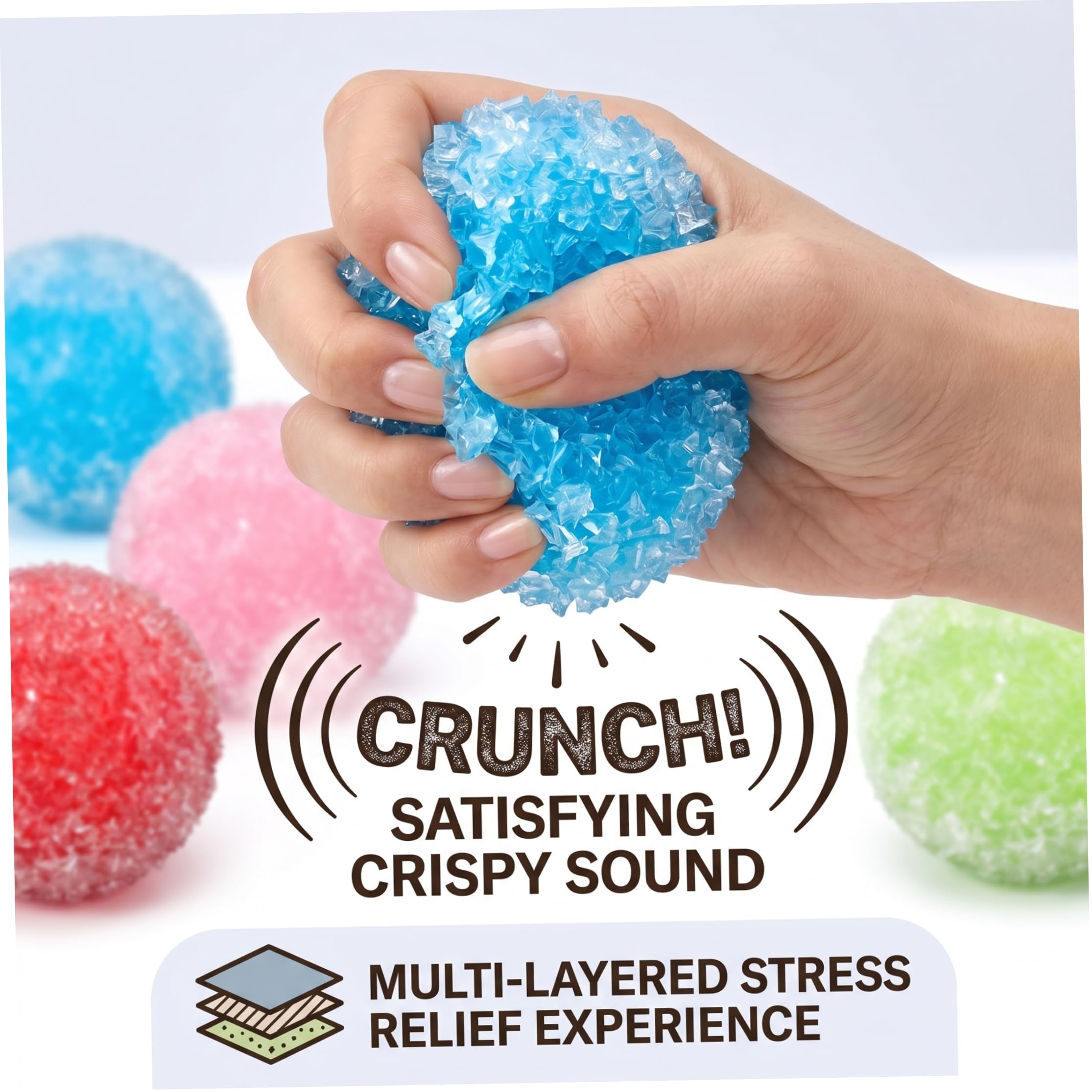 Paquete de 4 bolas de estrés crujientes, juguetes sensoriales moldeables para aliviar el estrés, juguetes suaves para apretar con sonido nítido y arrugado para el hogar y la oficina (colores mezclado