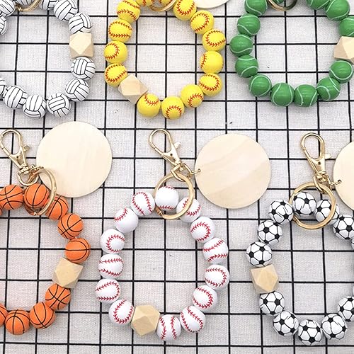 Miniatura 4 de HUIXING ART Llavero de madera,Pulsera con cuentas llavero Wrislet,Llavero modelo de bola