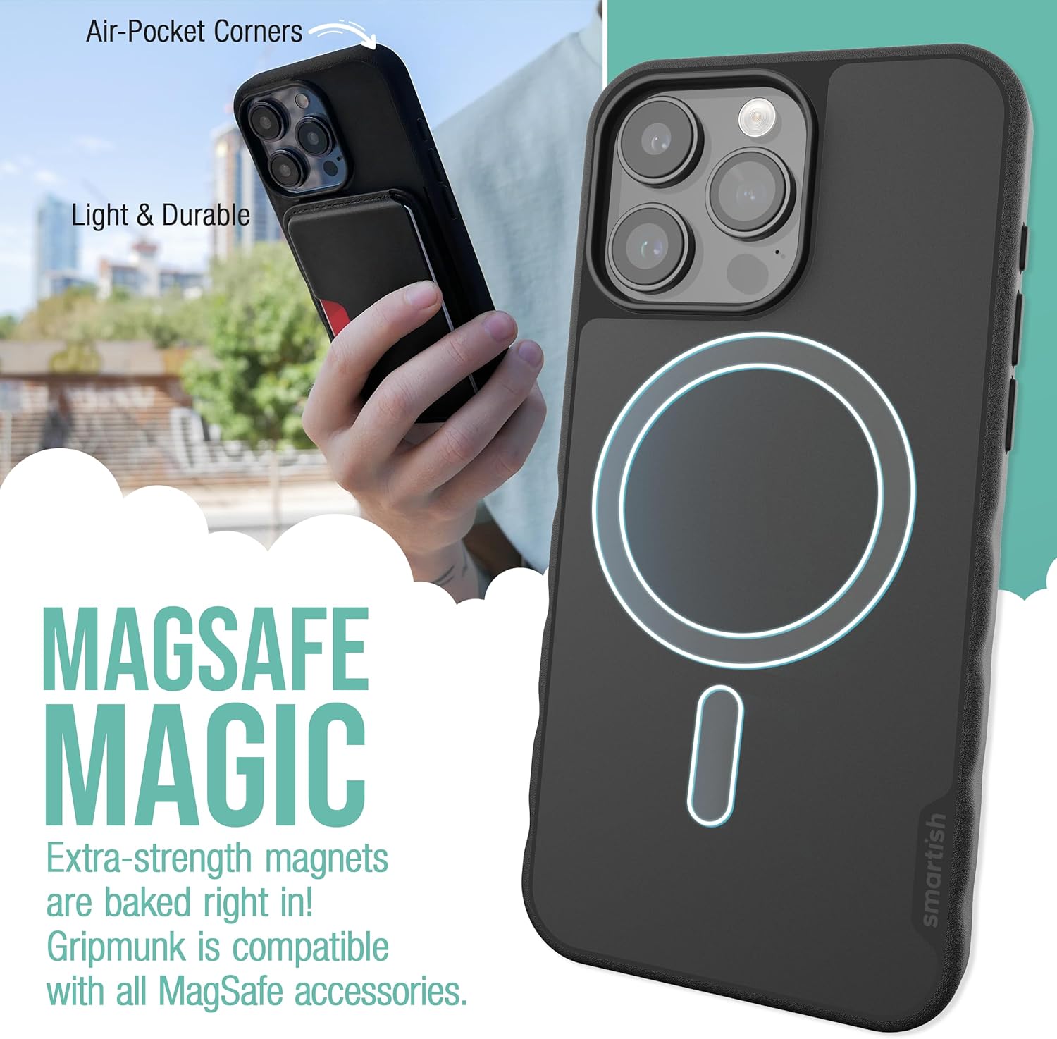 Smartish® iPhone 15 Pro Max Magnetic Case - Gripmunk Compatible with MagSafe [Lightweight + Protective] Slim/Thin Grip Cover with Microfiber Lining for Apple iPhone 15 Pro Max - Black Tie Affair - Image 2