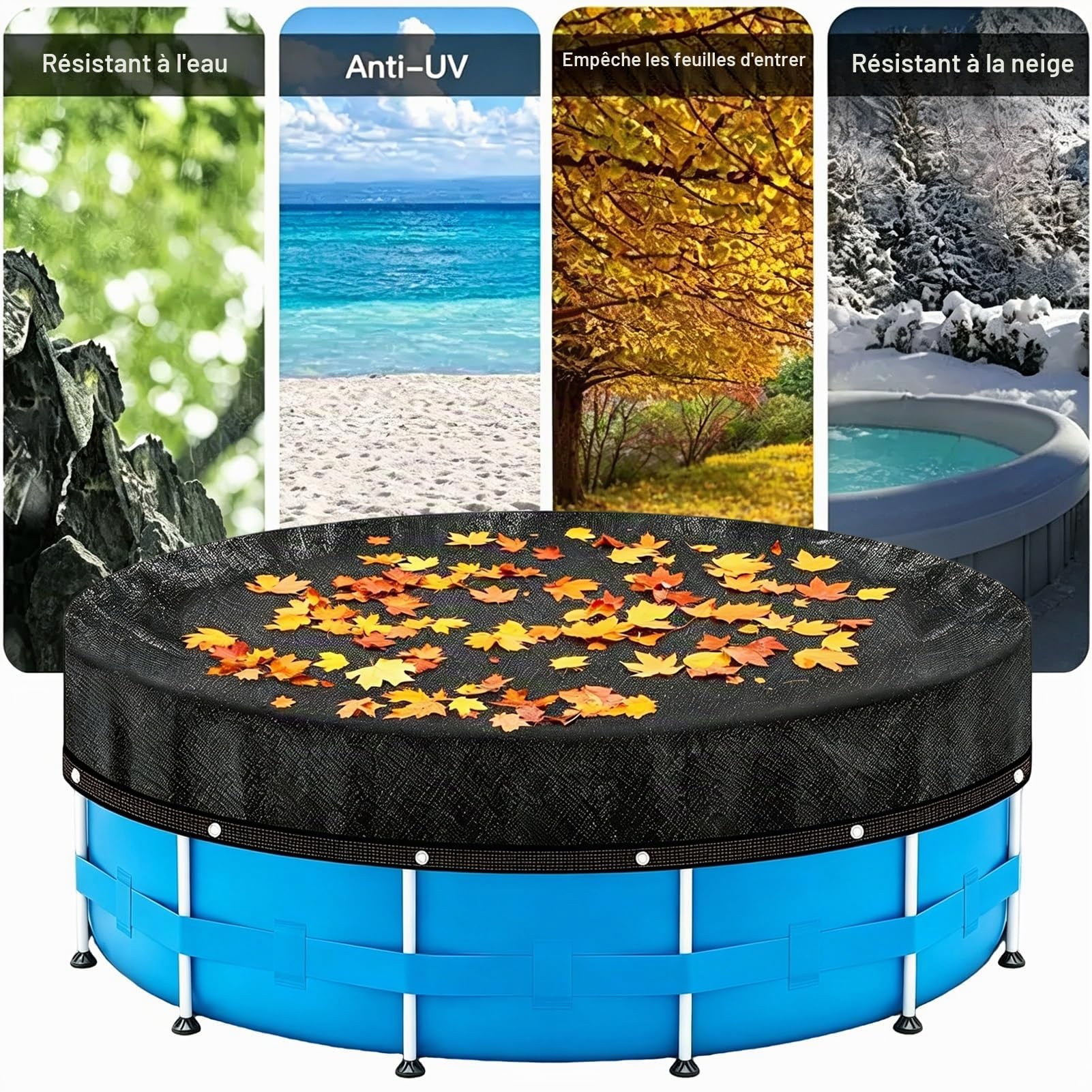 Filet Protection Piscine Diameter 4.5m Bâche De Piscines Ronde Filet Anti-Feuilles Housse Anti-Soleil pour Piscine Hors Sol Housse De Piscine Ronde pour Chiens Et Enfants
