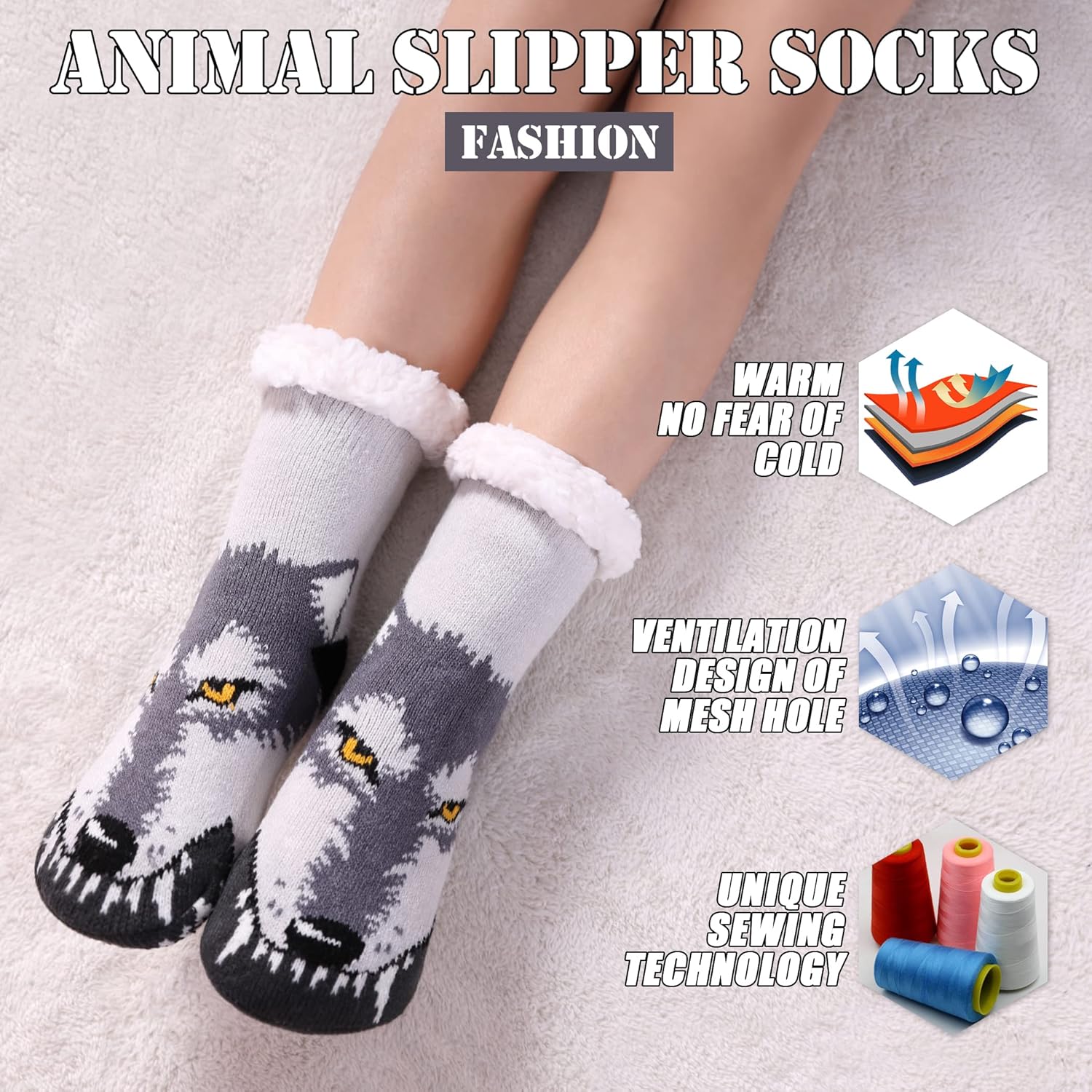 TRUEHAN Kids Girls Boys Slipper Socks Soft Thick Cozy Fuzzy Animal Anti-Slip Winter Thermal Christmas Socks Indoor - Image 2