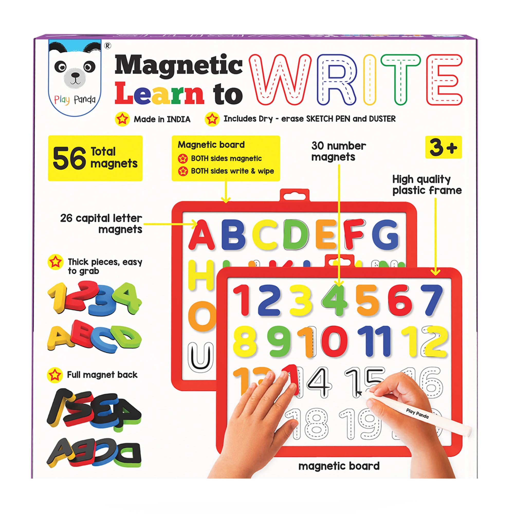 Play Panda Learn to Write Magnetic Board with Letters & Numbers for 3+ yrs Kids