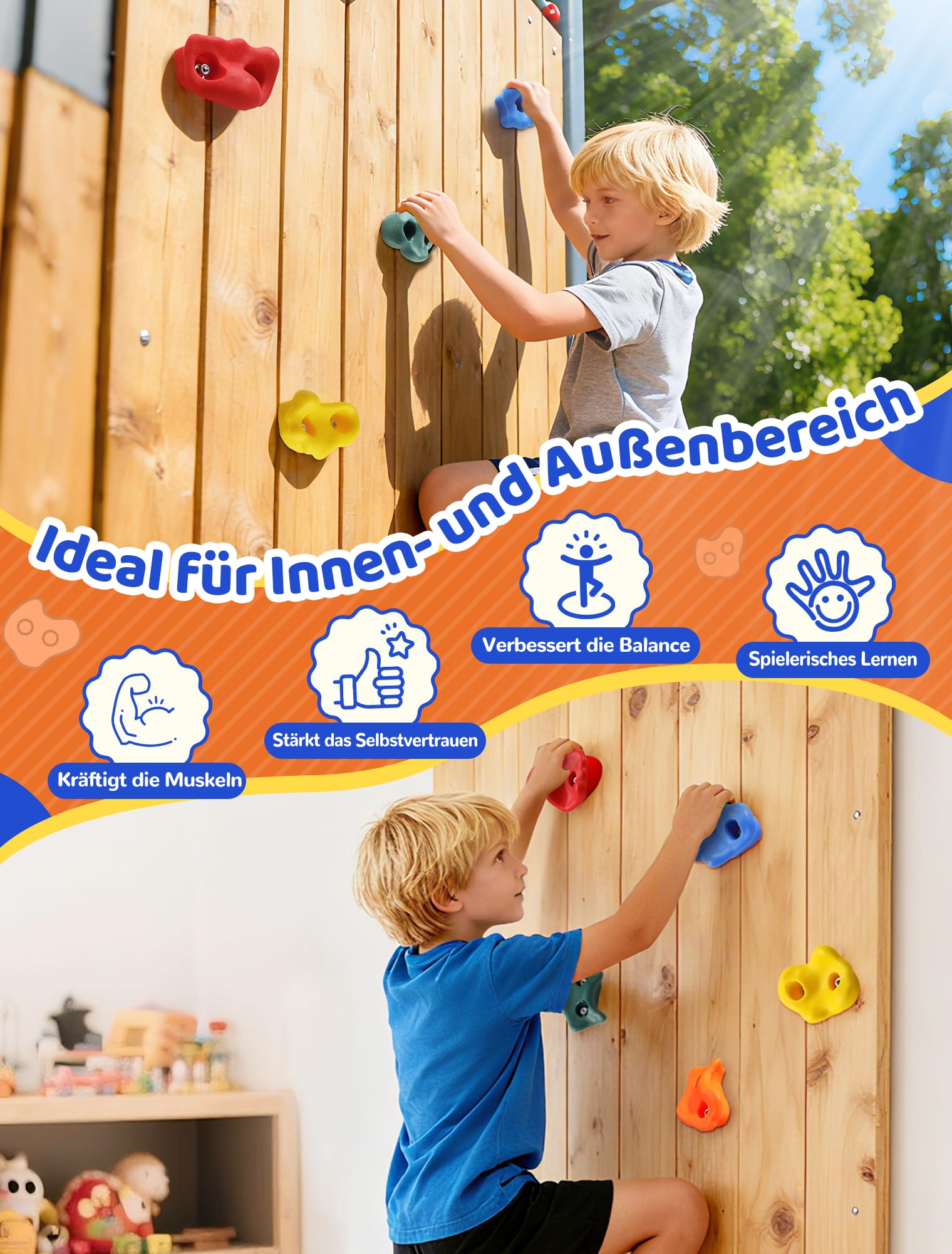Trymaker Klettergriffe, Kinder Klettersteine für Kletterwand,Stück Kletterwandgriffe Set für Kinder Erwachsene Outdoor