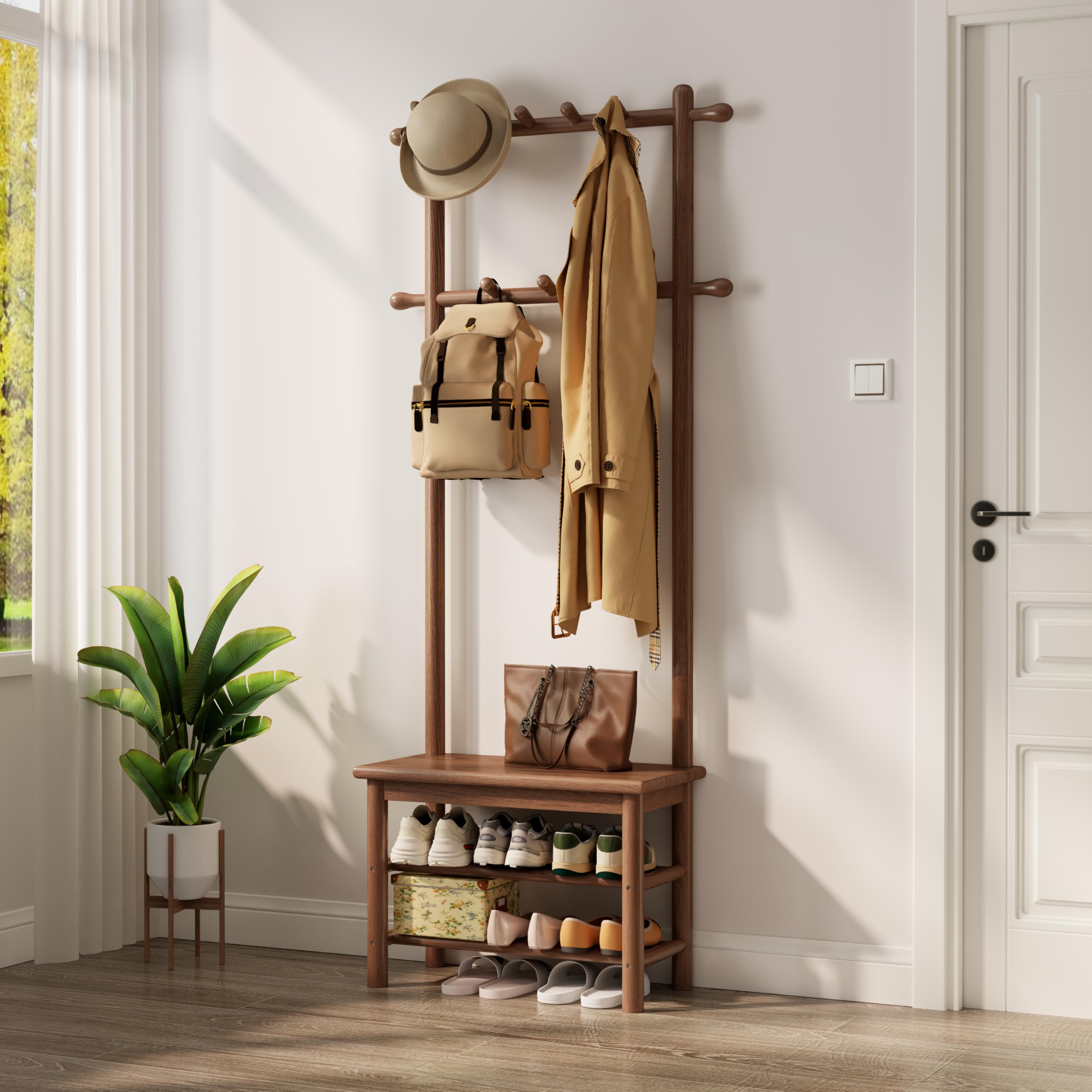Amazon.com: KASLANDI Hall tree with hook and storage (walnut, 23.6