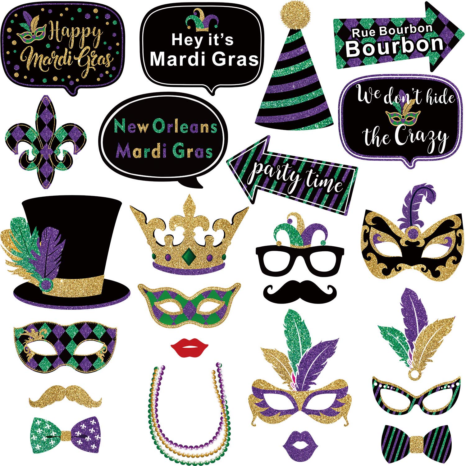 Buy 24 Pieces Mardi Gras Photo Booth Props, Masquerade Props DIY Mardi