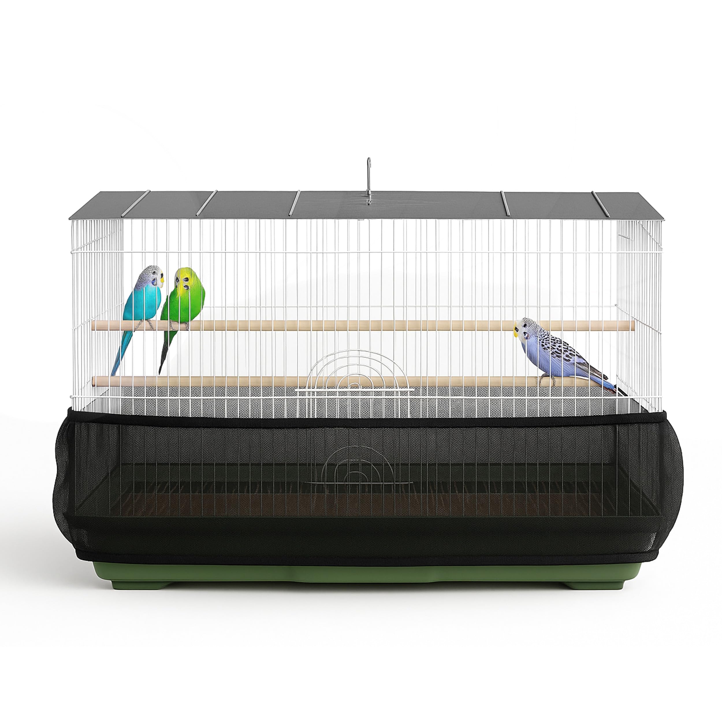 Universal Bird Cage Seed Catcher Universal Mesh Skirt Cover Stretchy Small Animal Cages Cover Pet Removable Durable Protector (Black, Medium)