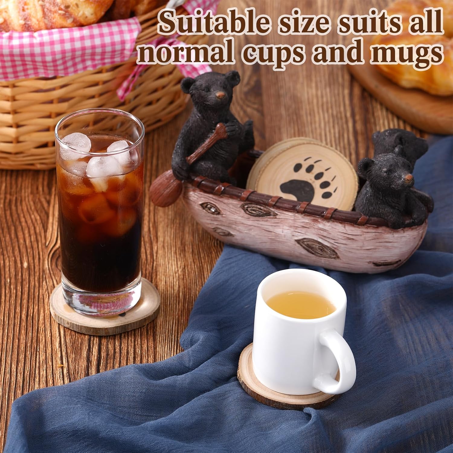 4 Pcs Black Bears Canoeing Coaster Set in Handmade Canoe Coaster Set for Drinks Home Decoration for Dining Room Bear Gifts for Women Drinks Home Decoration - Image 5