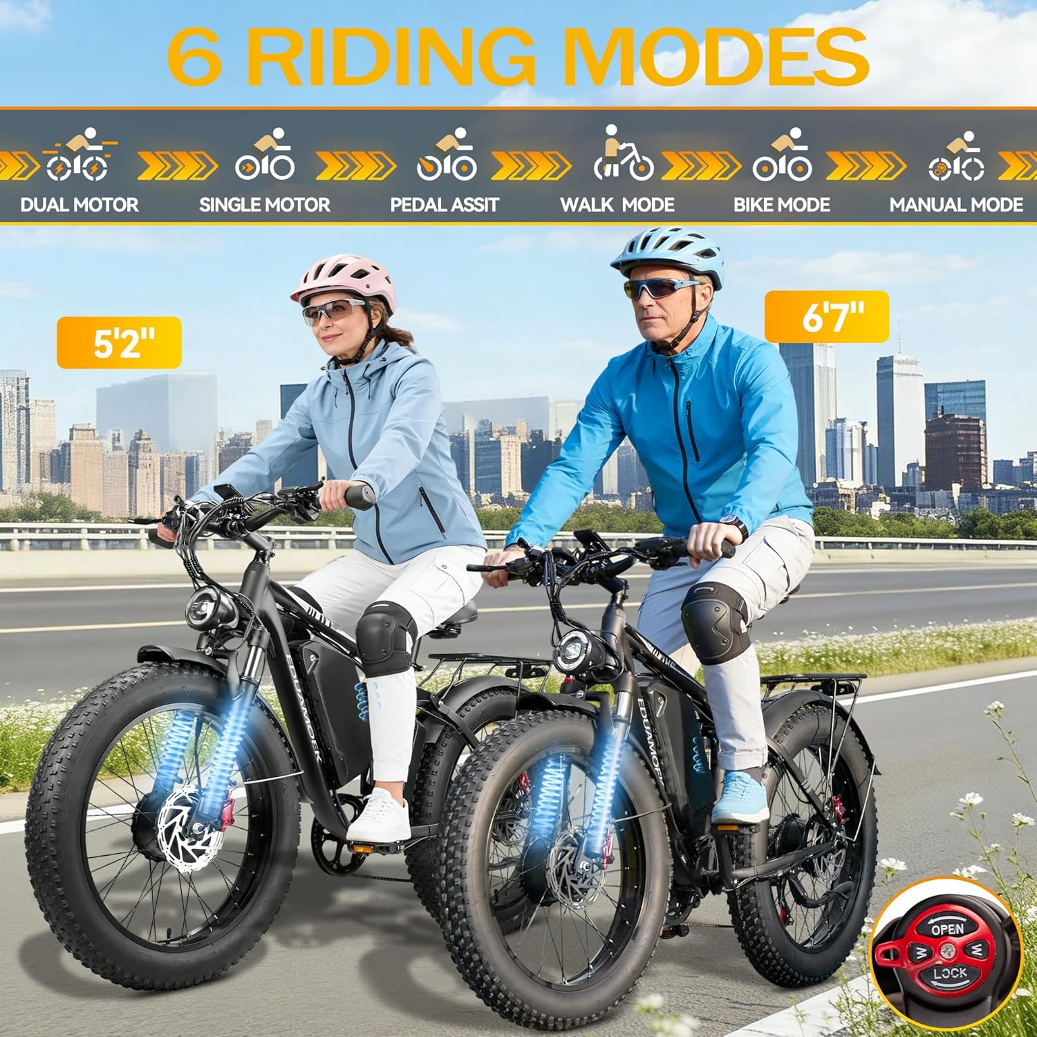 Peak-9000W-Dual-Motor-Electric-Bike for Adults, 52V 34AH Battery Up To 105 Miles, 42-46M PH Fast-Dual-Motor-Ebike,24"*4" Full-Suspension-Women-Men-Fat-Tire-Electric-Bicycle for Mountain Snow Off-Road