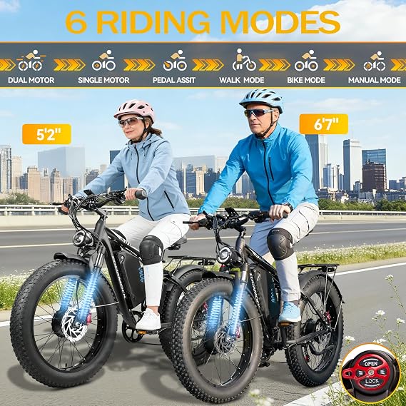 Peak-9000W-Dual-Motor-Electric-Bike for Adults, 58V Max-Output 34AH Battery Up To 105 Miles, 42-46M PH Fast-Dual-Motor-Ebike,24*4 Full-Suspension-Women-Men-Fat-Tire-Electric-Bicycle Mountain Snow