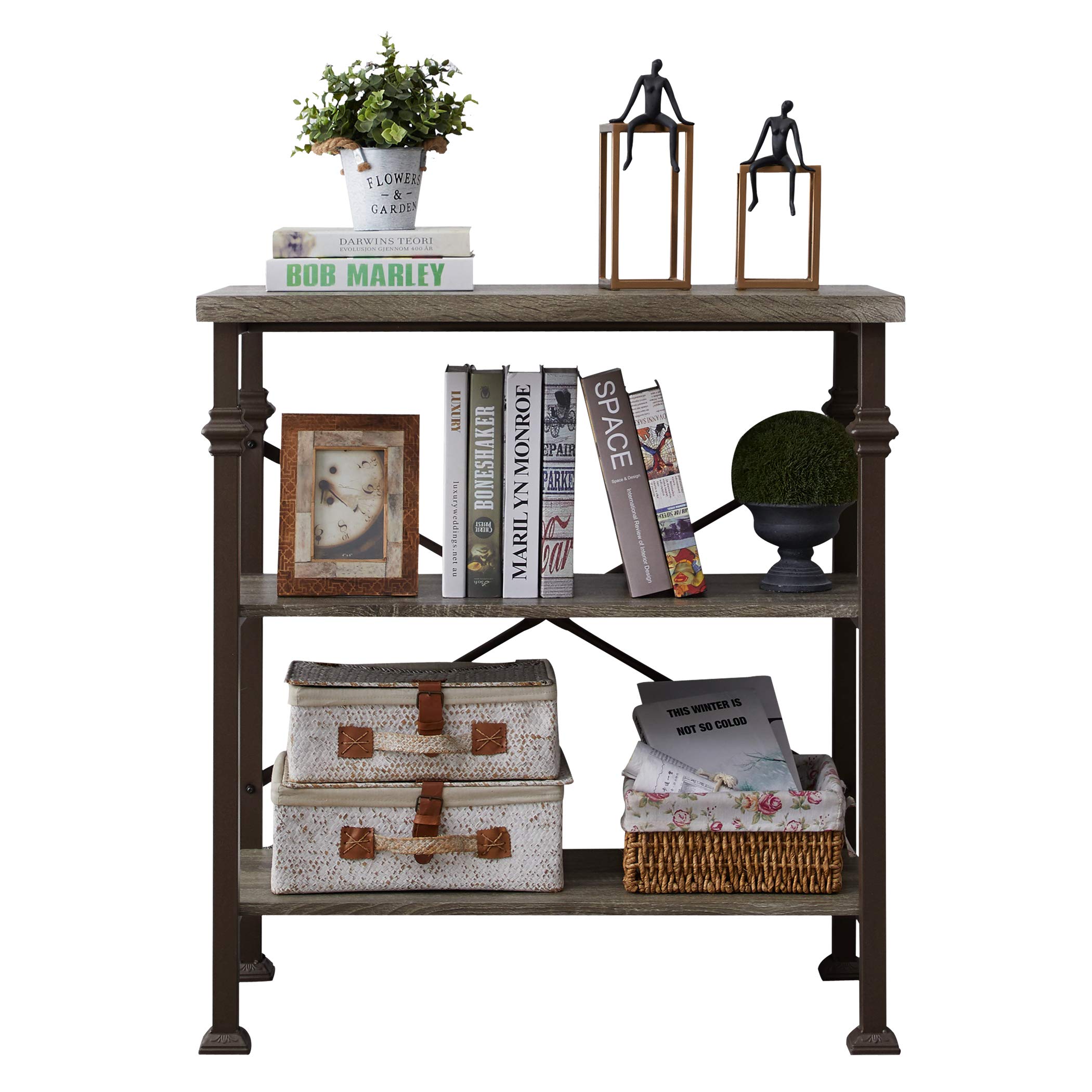 Buy Restar Wooden Bookshelf with Metal Frames, Industrial Bookcase