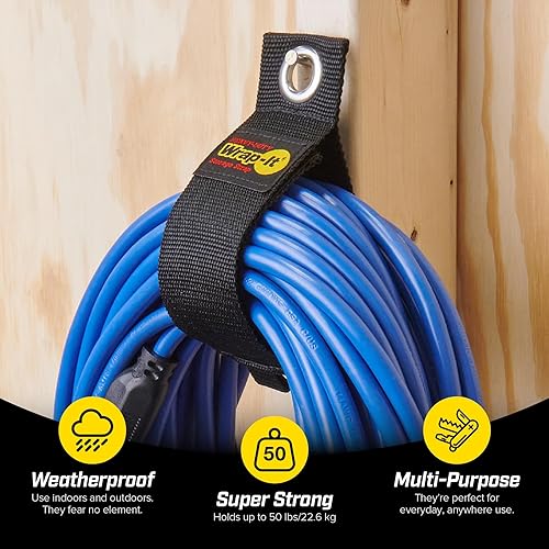 Miniatura 47 de Wrap-It, correas con gancho y bucle para almacenamiento, ideal para organizar cables de extensión, tubos, cuerda, luces; para el hogar, la cochera