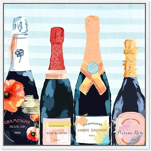 The Oliver Gal Artist Co. Lienzo enmarcado para pared, diseño de flores y champán, 30.0 x 30.0in, azul, naranja