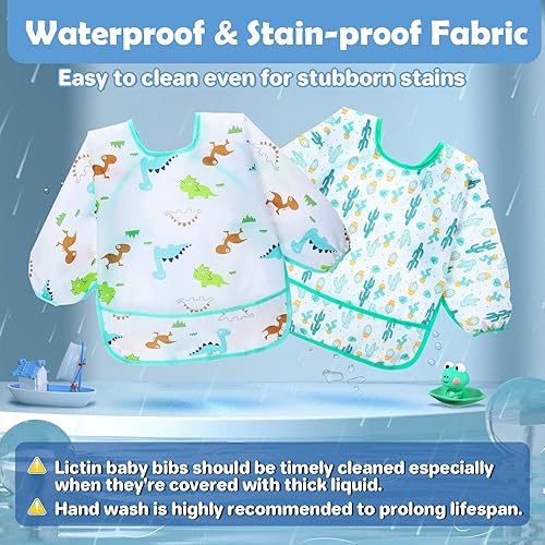 Miniatura 5 de Lictin Long Sleeve Bibs 5 Pack - Baby Bibs for Girl or Boy, Reusable Infant for Feeding Teething or Weaning