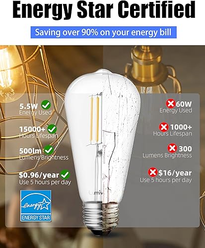 Miniatura 6 de Lumiverse Bombillas Edison equivalentes a 60 W, bombillas LED regulables, CRI 90+, bombillas vintage E26, blanco natural 4000K, ST19 ST58, 5.5 W,