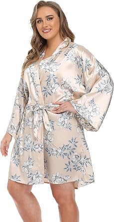 Womens Plus Size Satin Robes Short Dressing Gown Party Robes