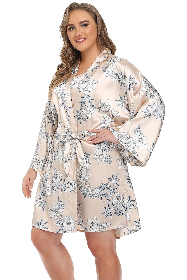Womens Plus Size Satin Robes Short Dressing Gown Party Robes