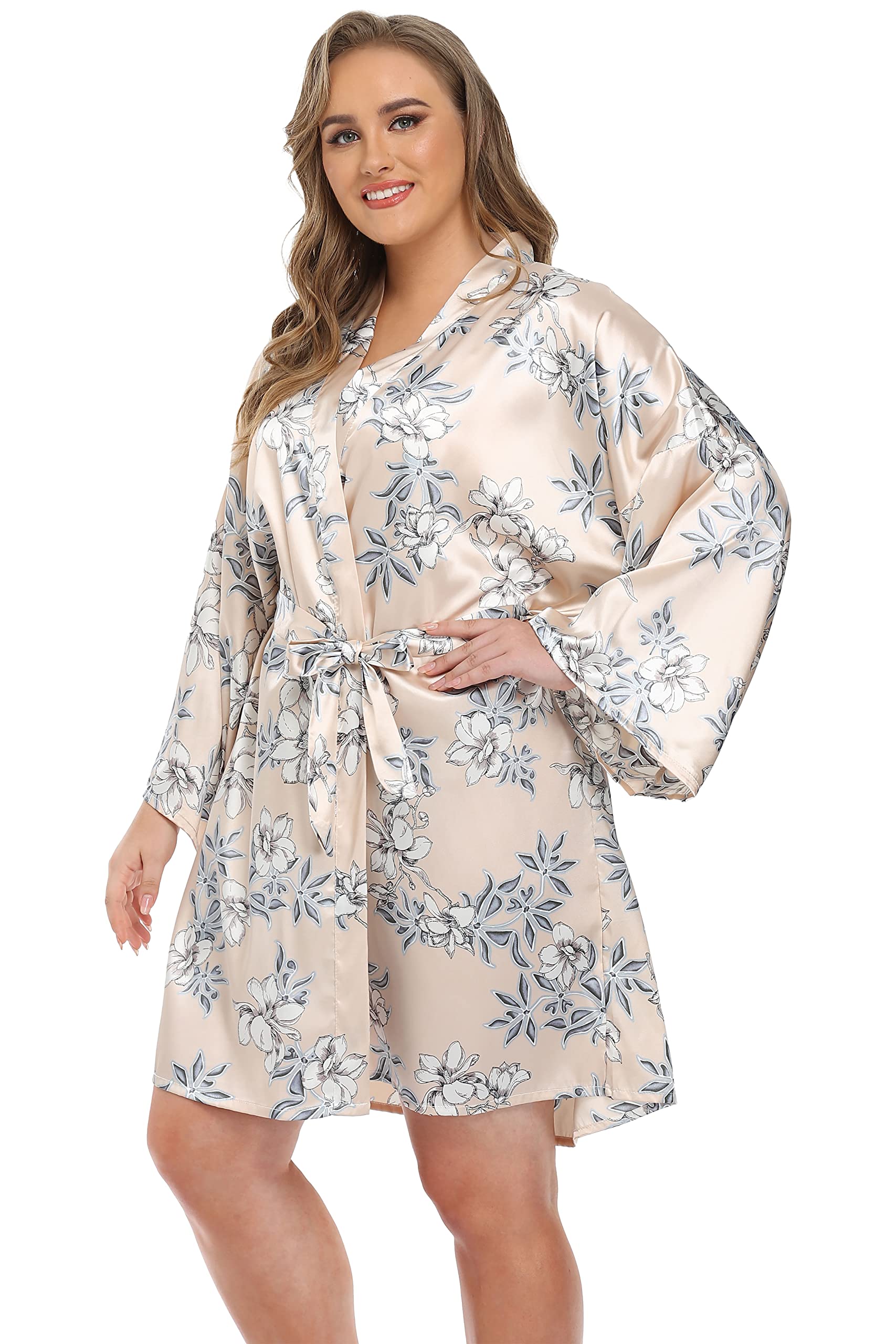 Womens Plus Size Satin Robes Short Dressing Gown Party Robes