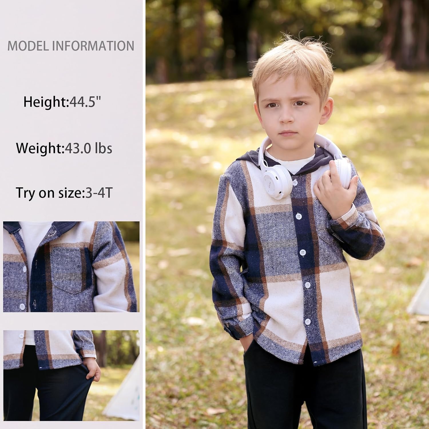 Boys Clothing Sets Toddler Plaid Outfits Flannel Hooded Shirts + Sweatpants Kids Fall Clothes Set - Image 6