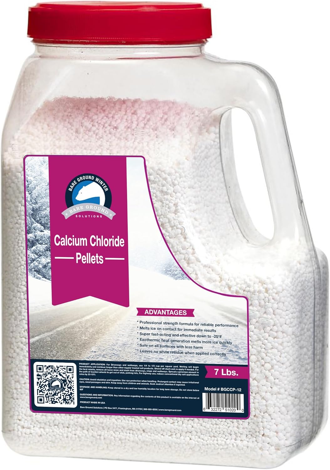 BareGround BGCCP-12 Calcium Chloride Pellets–Fast-Acting Exothermic Ice Melt for Driveways, Sidewalks & Steps–Easy Pour Jug for Quick Ice Removal & Long-Lasting Snow Melting Power-Pack of 4, 7lb Each