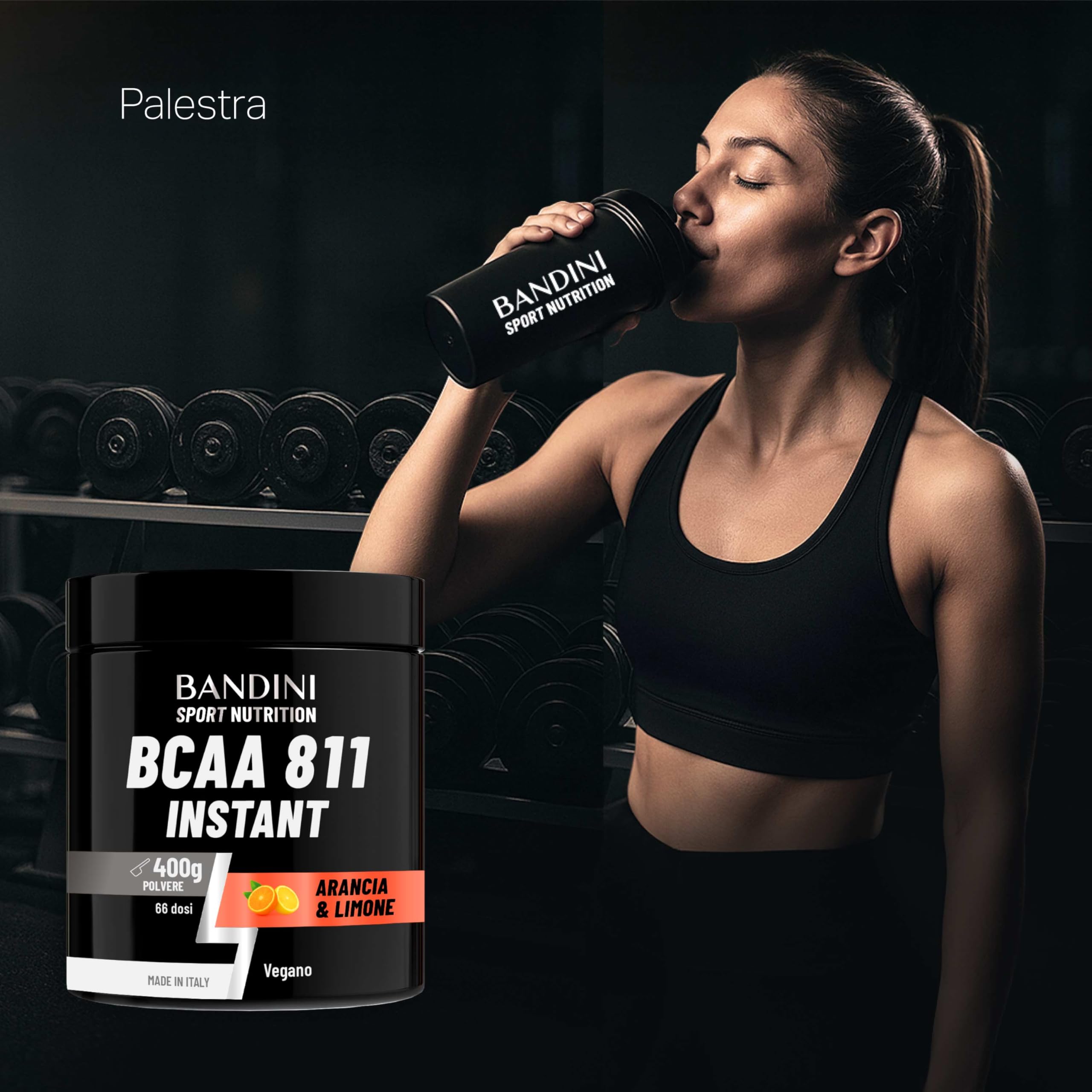 Bandini® BCAA POWDER 8 1 1 Integratore di Aminoacidi Ramificati in rapporto 8:1:1 da 400g - Polvere Aromatizzata al gusto di ARANCIA e LIMONE - Palestra, Sport, Pre Intra e Post Workout - 100% Vegan