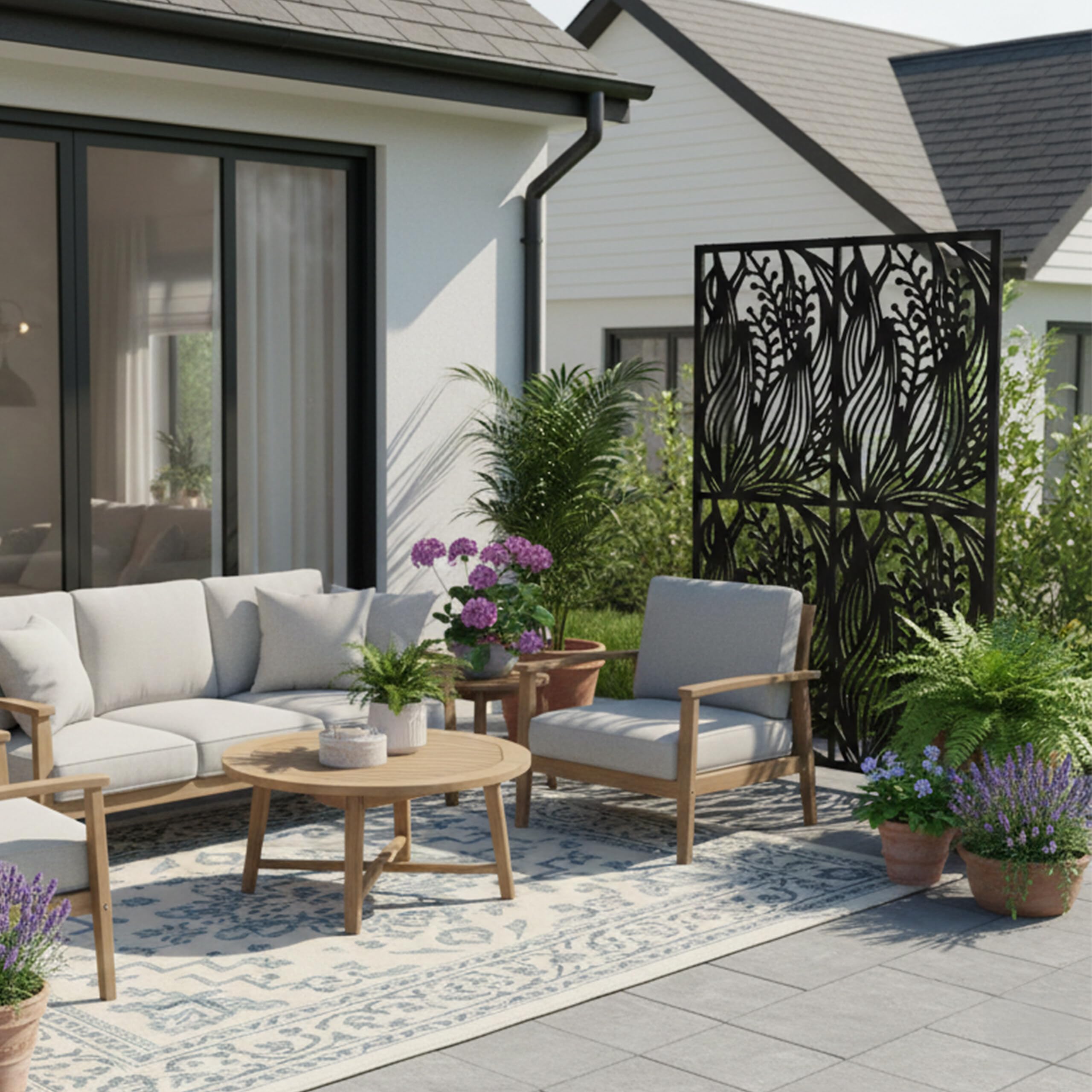 Relaxdays Ochrona prywatności, liście i trawy, ogród, balkon i taras, parawan, wys. x szer.: 183 x 115 cm, metal, czarny