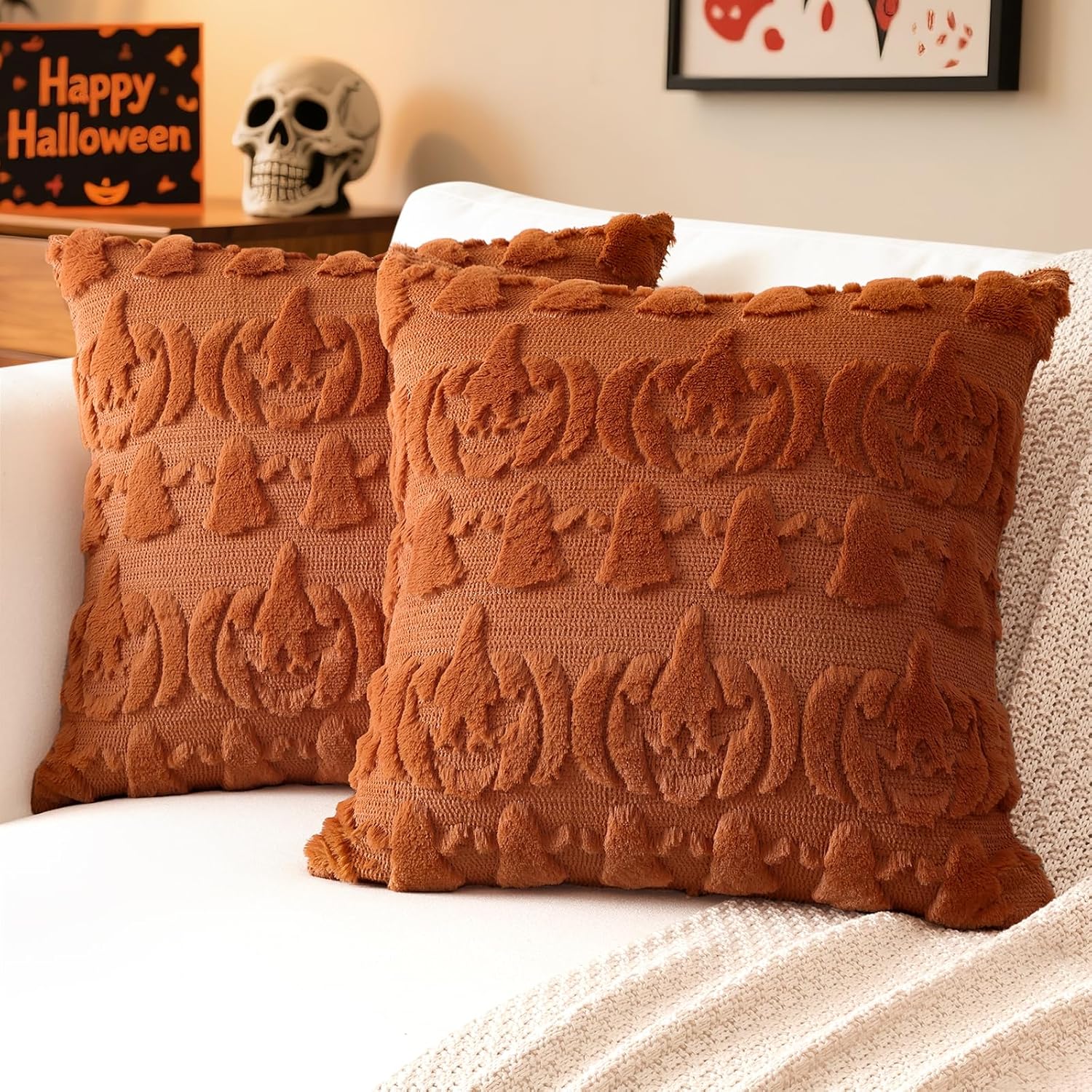 Artscope Halloween Pillow Covers 18 x 18 Set of 2 Decorative Ghost Holiday Pumpkin Throw Pillow Cases Soft Plush Faux Fur Couch Cushion Case for Farmhouse Halloween Sofa Bed Room Home Decor-Rust Artscope Halloween Pillow Covers 18 x 18 Set of 2 Decorative Ghost Holiday Pumpkin Throw Pillow Cases Soft Plush Faux Fur Couch Cushion Case for Farmhouse Halloween Sofa Bed Room Home Decor-Rust