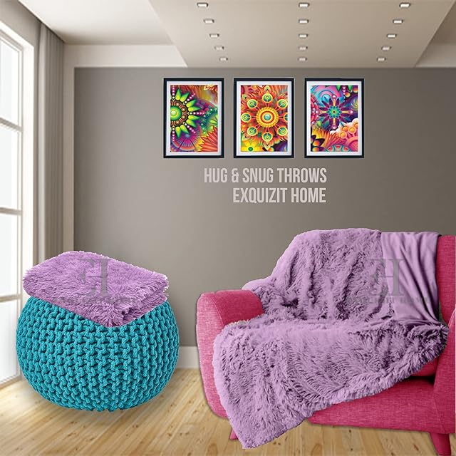 Luxury Hug and Snug Cuddles Fluffy Faux Fur Sherpa Teddy Fleece Reversible Throw Sofa Bed Super Soft Warm and Cosy Blanket Throw Lilac 150cm x 200cm Approximate