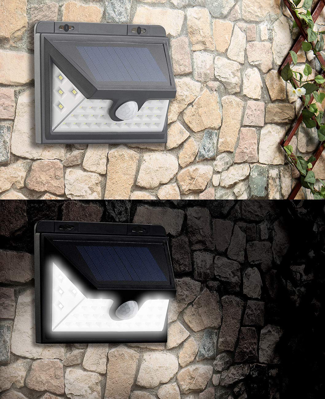Luminea lámpara solar exterior: Lámparas de pared LED solares, Función de luz nocturna, Sensor de movimiento (lámparas, LED con sensor movimiento, jardín)