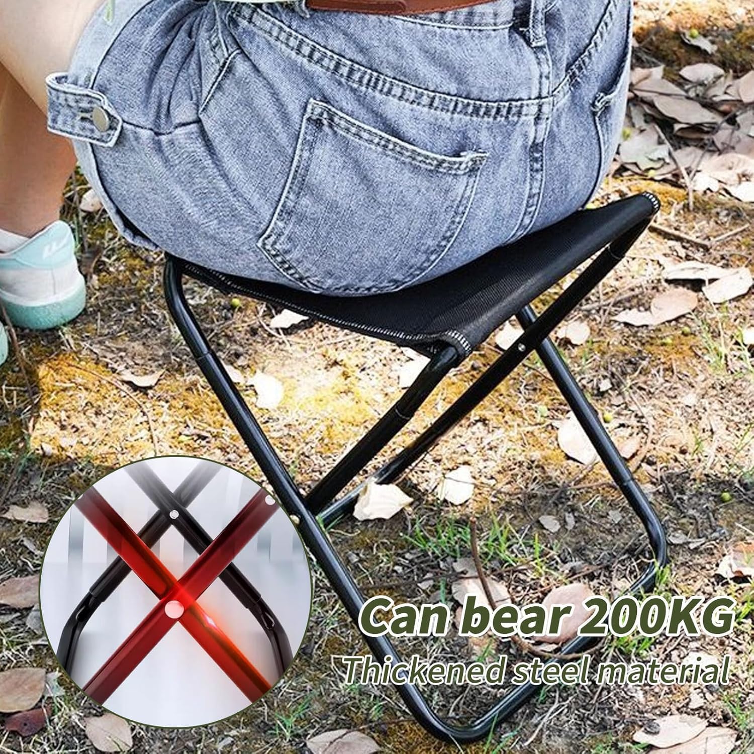 Stołek kempingowy 30 cm, przenośny składany stołek z torbą do przechowywania, podnóżek, mini składany stołek, lekki stołek do siedzenia, do podróży, wędrówek, ogrodu, wędkowania, grilla, plaży (czarny