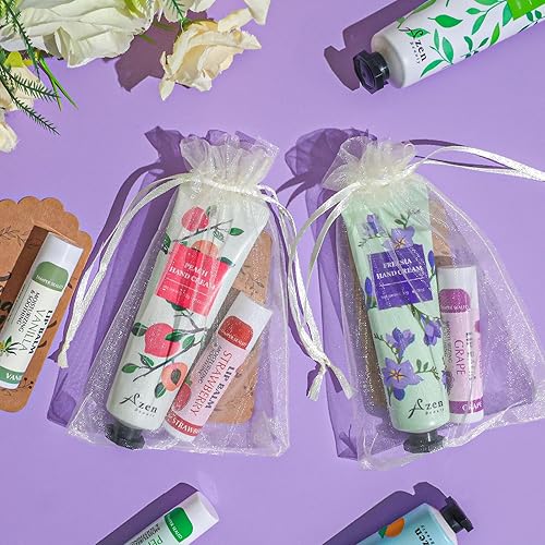 Miniatura 5 de AZEN 8 juegos de regalos a granel, crema de manos y bálsamo labial a granel con bolsa de organza, tarjeta de agradecimiento, regalos de boda para