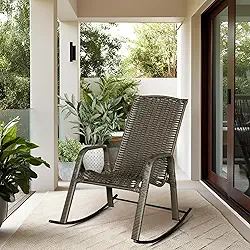 Cadeira Balanço Aconchego Poltrona para Varanda Descanso Àrea Jardim Fibra Sintética (Junco cor Argila)