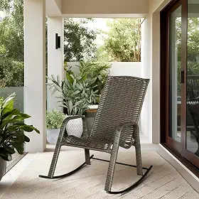 Cadeira Balanço Aconchego Poltrona para Varanda Descanso Àrea Jardim Fibra Sintética (Junco cor Argila)