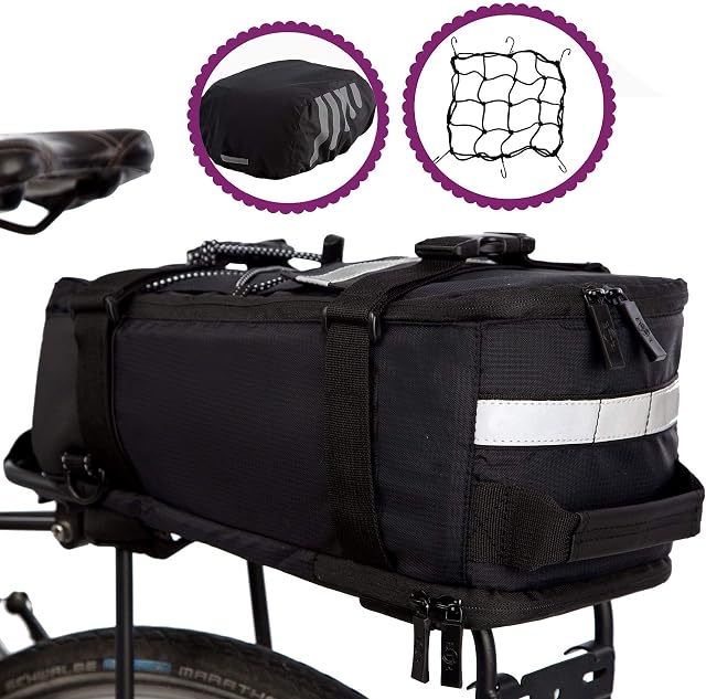 BTR Rear Rack Bicycle Pannier Bike Bag. Large Storage witn Multiple Pockets and Waterproof Cover