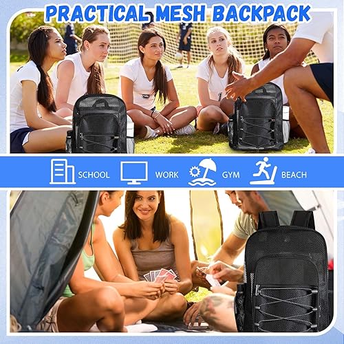 Vista 4 de Silkfly 6 mochilas de malla resistente a granel, bolsas escolares de malla transparente semitransparente con correas elásticas ajustables y cómodas