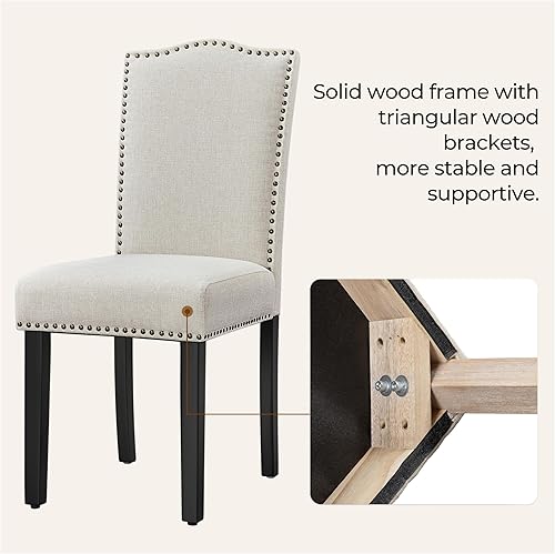 Miniatura 5 de Yaheetech Sillas de comedor tapizadas de tela moderna de diseño elegante silla lateral de comedor con borde de clavo para el hogar cocina sala de
