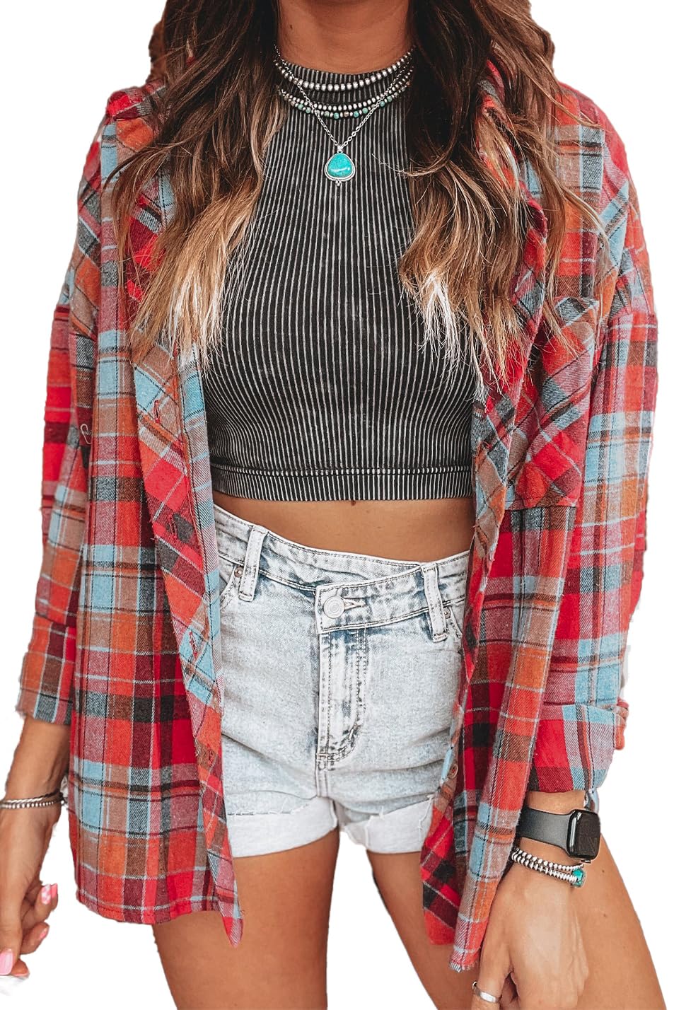 KevaMolly Plaid Flannel Shirts for Women Loose Fit Boyfriend Button Down Shirt Long Sleeve Casual Flannel Blouse Tops