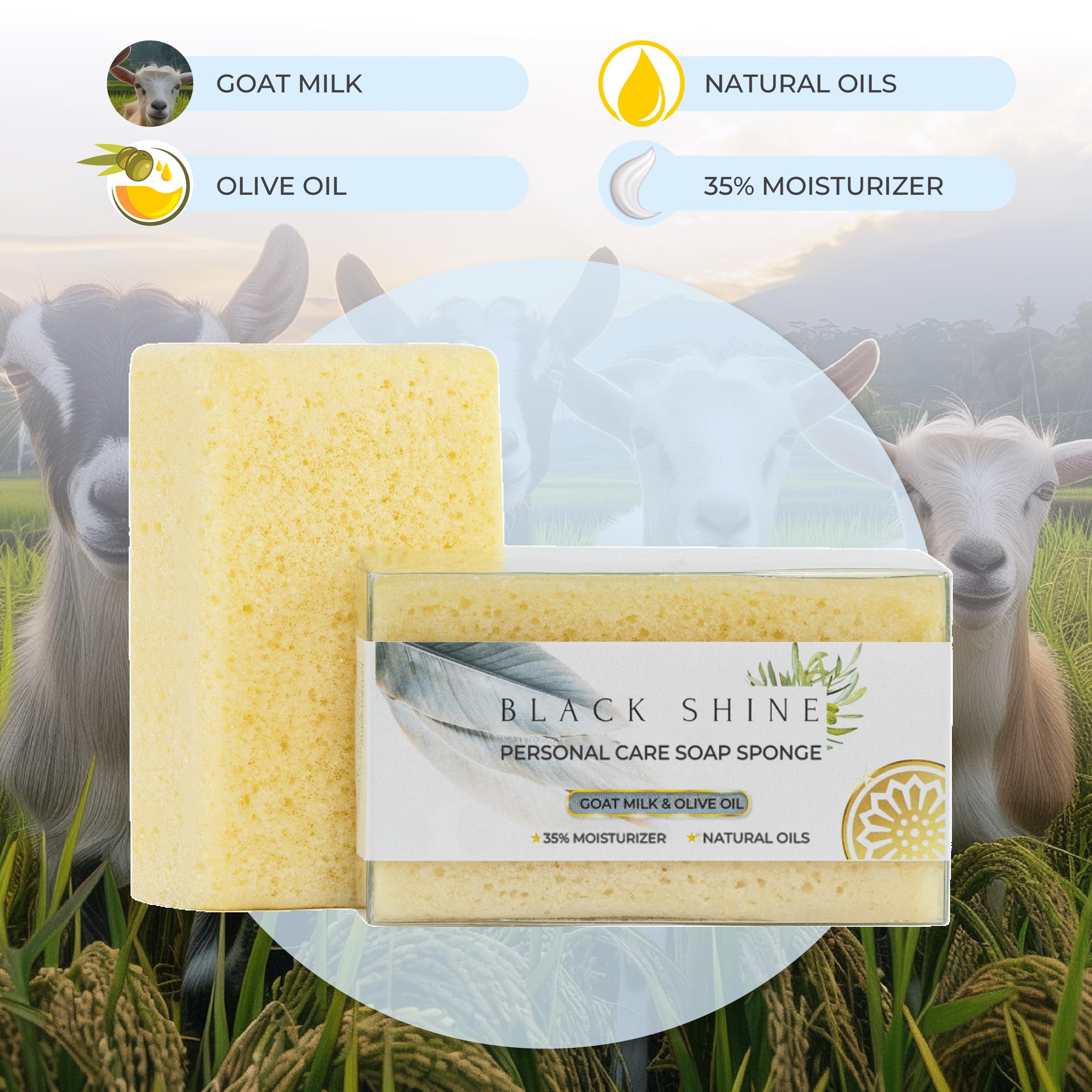 Black Shine Turkish Hammam - Barra de jabón exfoliante con esponja - Esponja exfoliante corporal para ducha - Esencial para el baño listo para regalo, exfoliante corporal (leche de cabra)