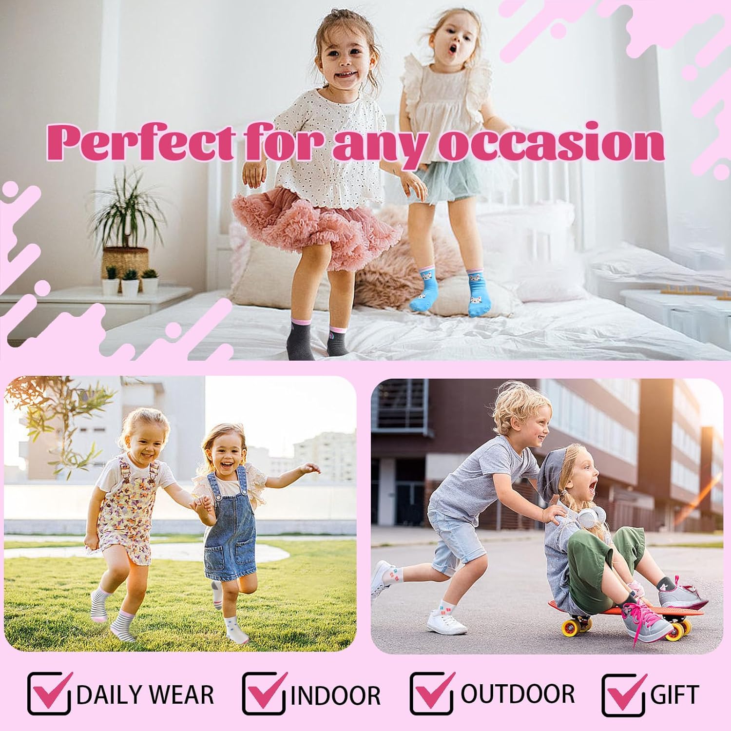 HYCLES Toddler Girl Socks, Non-Slip Cartoon Crew Socks with Grips for 6-12 Month Baby 1-7 Years Kids - Image 6