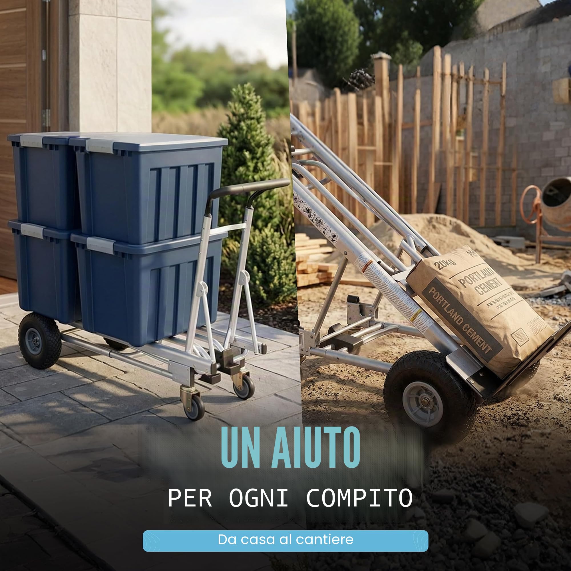Carrello Jumbo 3 in 1, in alluminio, portata fino a 450 kg, ruote grandi, manico ergonomico, trasportabile, carriola a mano, Cosco, multifunzione,