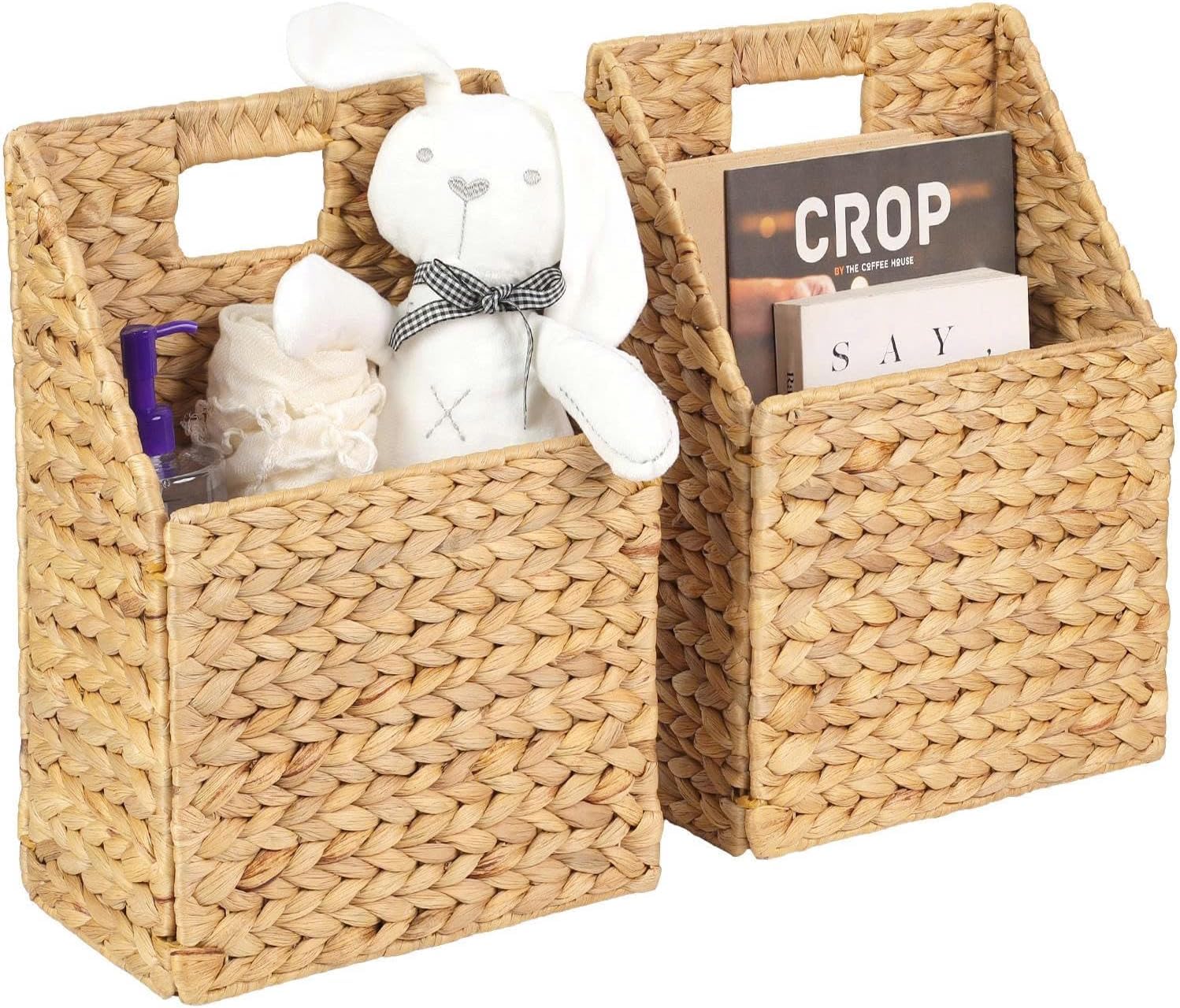 Wicker Hanging Storage Basket (10,5"Lx6,5"Wx13"H), Set of 2 Wall Baskets, Water Hyacinth Baskets, Wall Decor Hyacinth Basket Hanging for Organizing Files, Mails, Books, Accessories