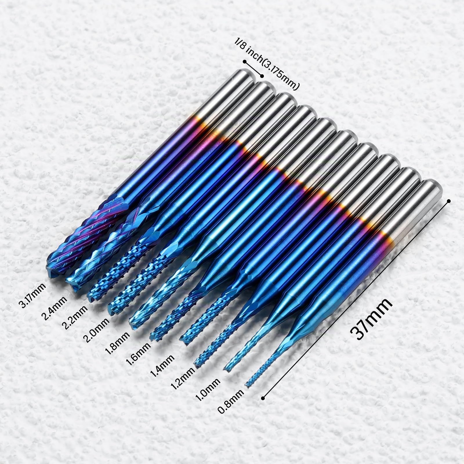 SainSmart Genmitsu Juego fresas fresado CNC madera PVC aluminio 0,8-3 mm vástago 1/8 pulgadas 10 unidades
