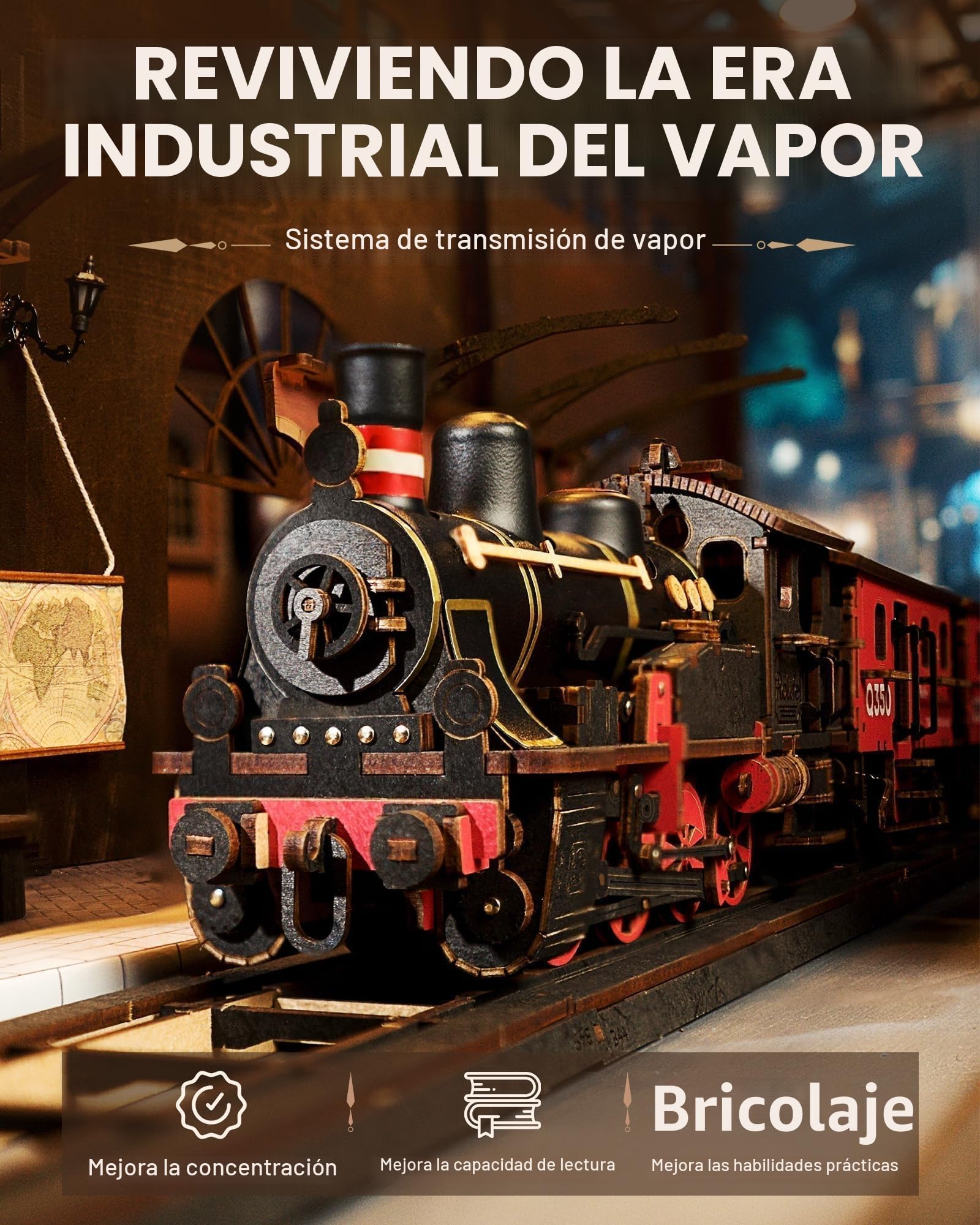 ROWOOD Puzzle 3D Madera Tren A Vapor, Maquetas para Construir De Modelo De Tren De Madera para Adultos, Set De Manualidades Vintage, Regalos De Cumpleaños Y Navidad DIY para Hombres Y Niños